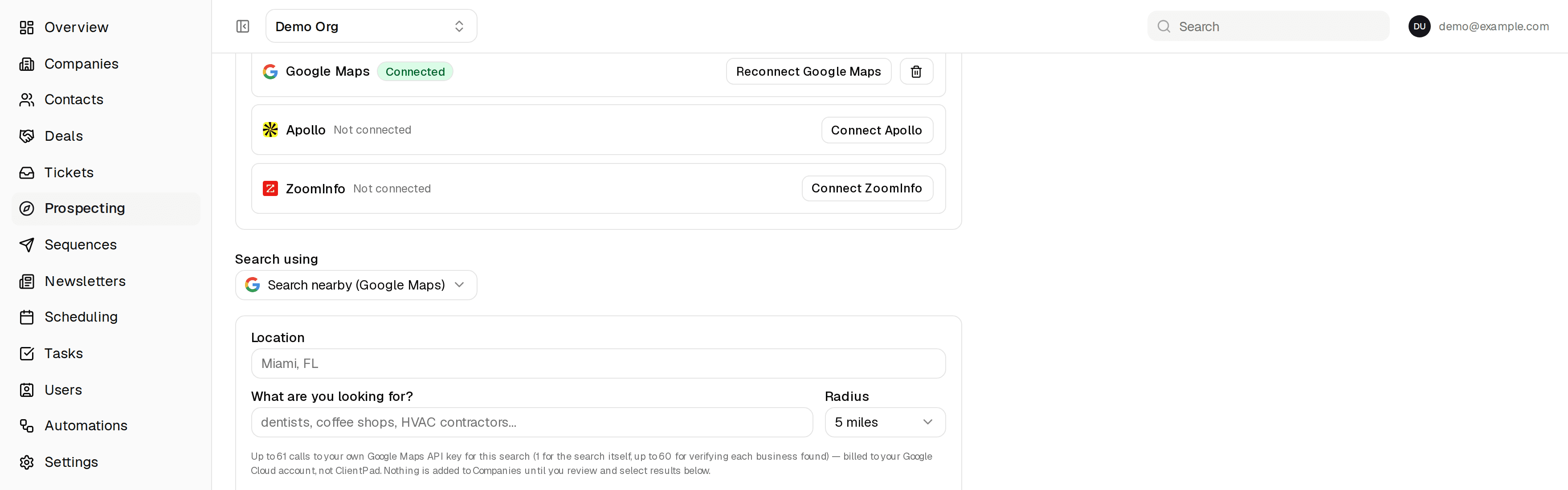 ClientPad — Prospecting